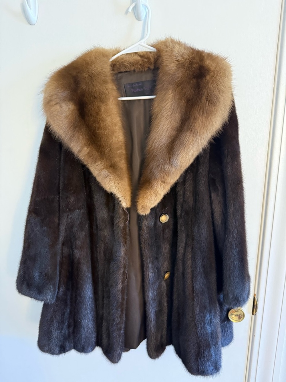 Hudson Jeans Dark Brown Mink Coat with  Sable Fur Collar